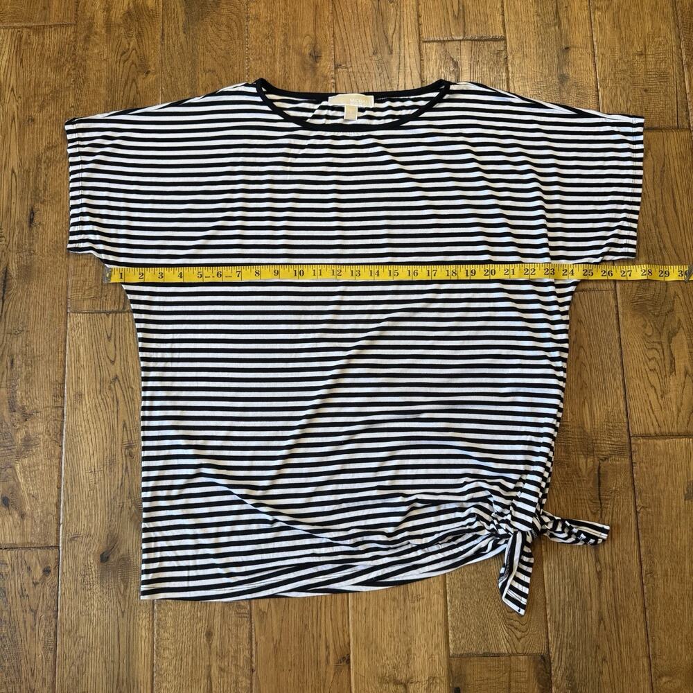 Michael Kors Striped Women's Shirt Blouse Size L Short Sleeve Shirt Side Tie - Picture 2 of 6